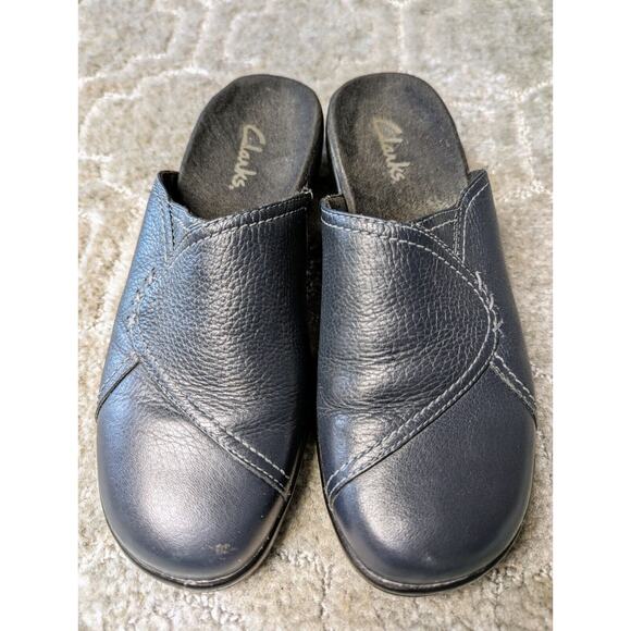 Clarks Navy Leather Slip-on Mules 84616 WOMENS SIZE 6M comfy business casual - Picture 3 of 12